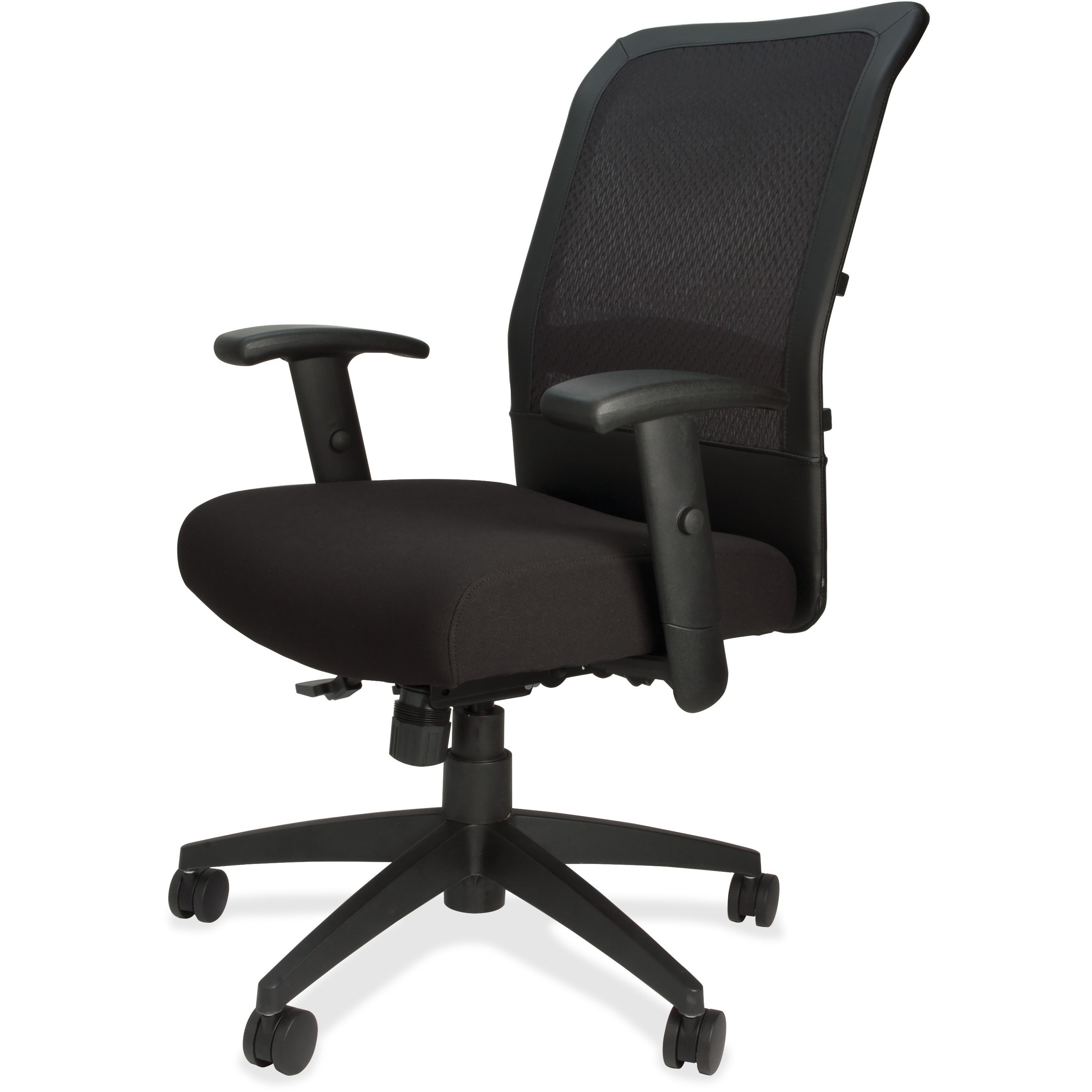 Lorell Executive High-Back Mesh Multifunction Office Chair - Black Fabric Seat - Black Back - Steel Frame - 5-star Base - Black - 1 Each - 