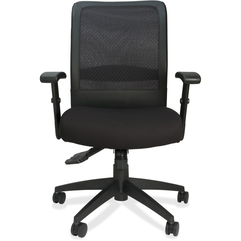 Lorell Executive High-Back Mesh Multifunction Office Chair - Black Fabric Seat - Black Back - Steel Frame - 5-star Base - Black - 1 Each - 