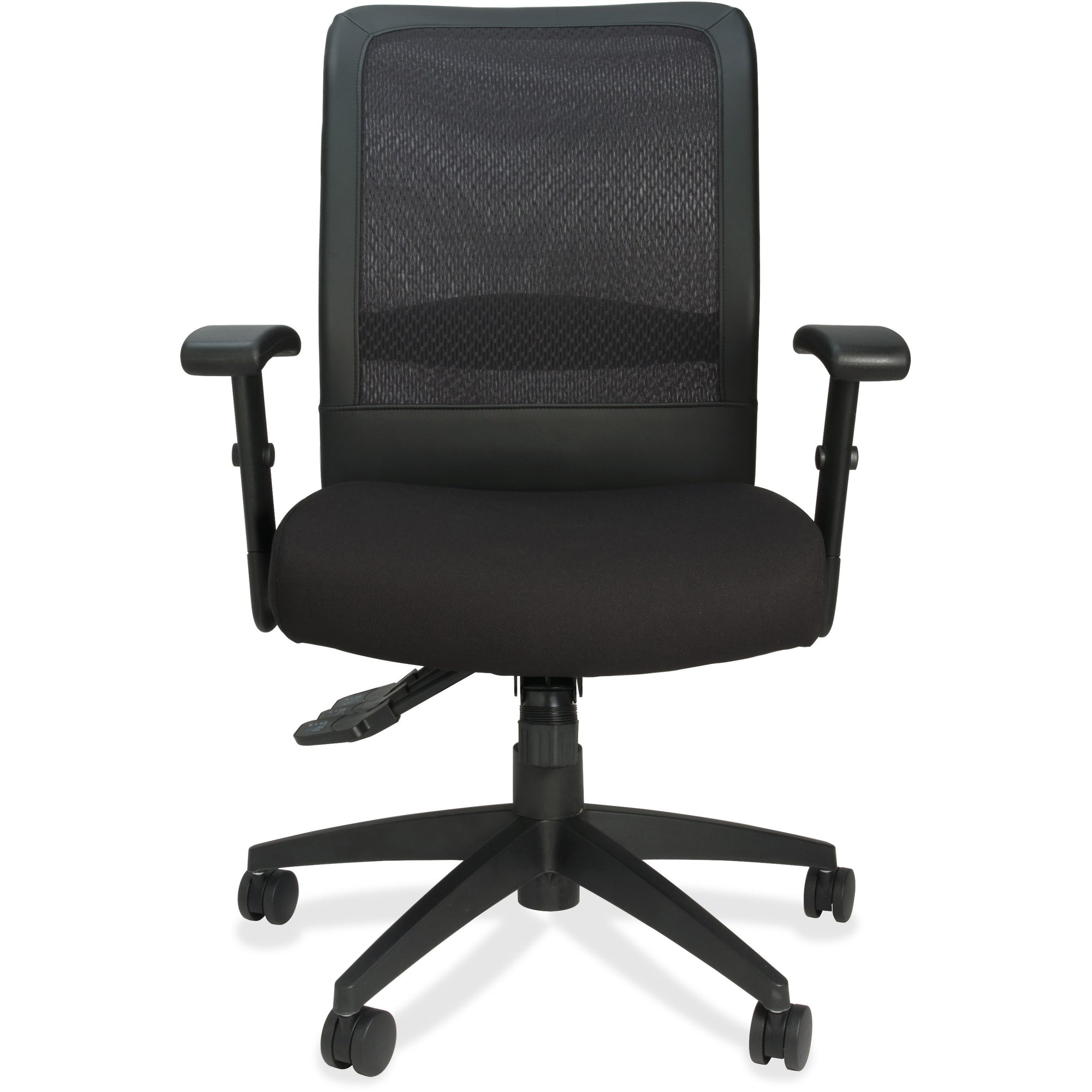 Lorell Executive High-Back Mesh Multifunction Office Chair - Black Fabric Seat - Black Back - Steel Frame - 5-star Base - Black - 1 Each - 