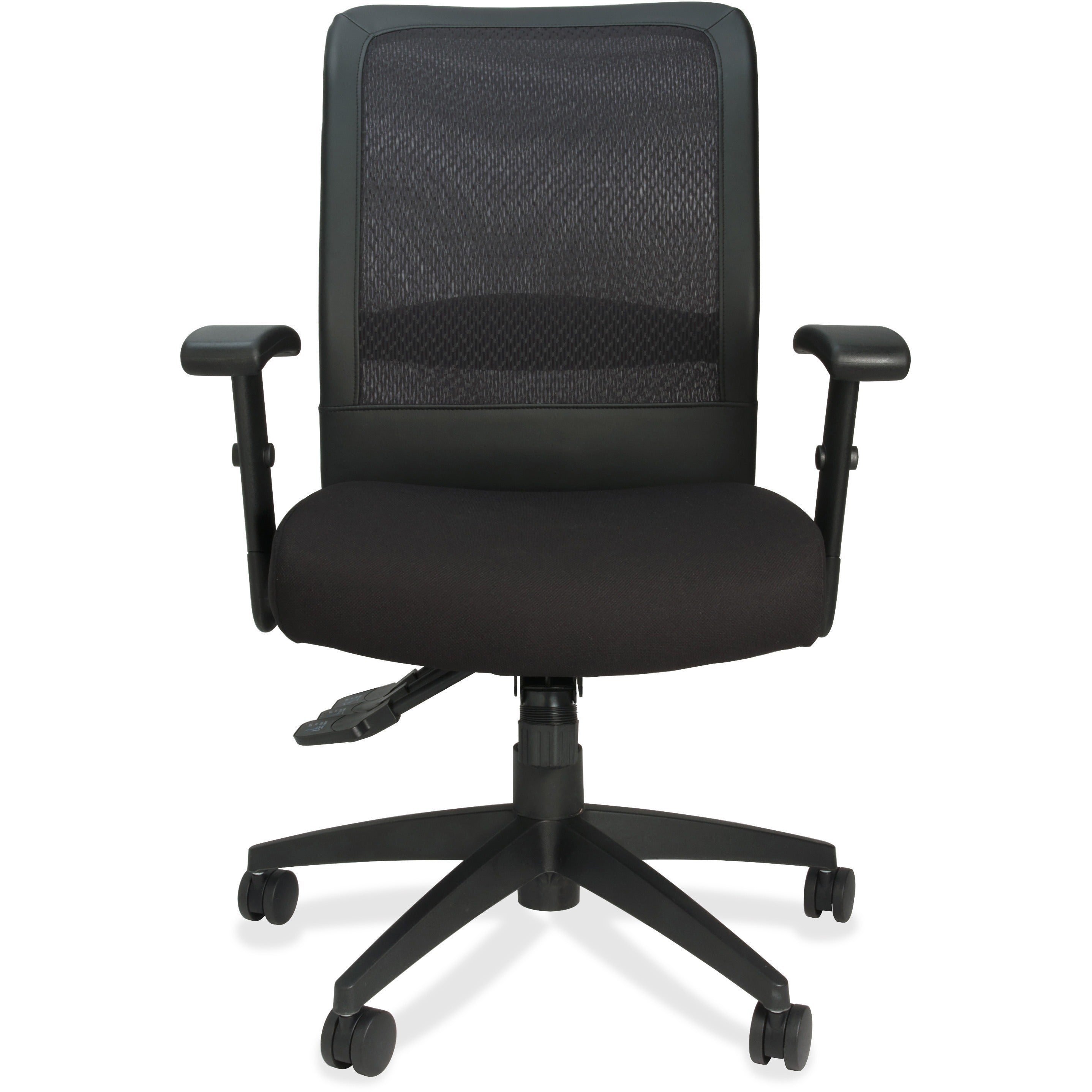 Lorell Executive High-Back Mesh Multifunction Office Chair - Black Fabric Seat - Black Back - Steel Frame - 5-star Base - Black - 1 Each - 