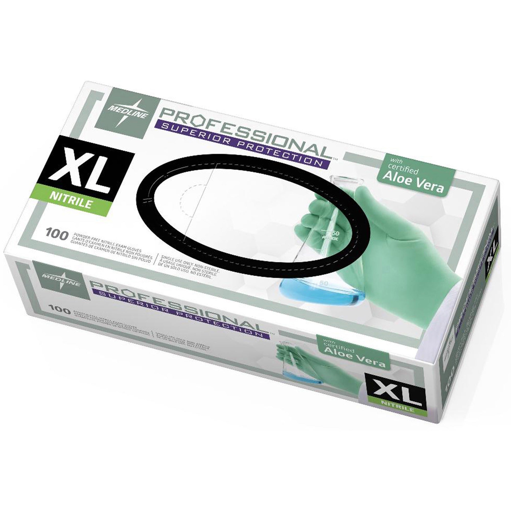 Medline Professional Series Aloetouch Gloves - X-Large Size - Green - Latex-free, Non-sterile, Textured - For Laboratory Application - 100 / Box - 5.9 mil Thickness - 9.50" Glove Length