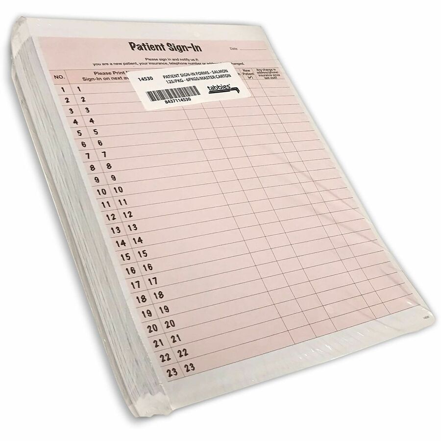 Patient Sign-In Label Forms, Two-Part Carbon, 8.5 x 11.63, Salmon Sheets, 125 Forms Total