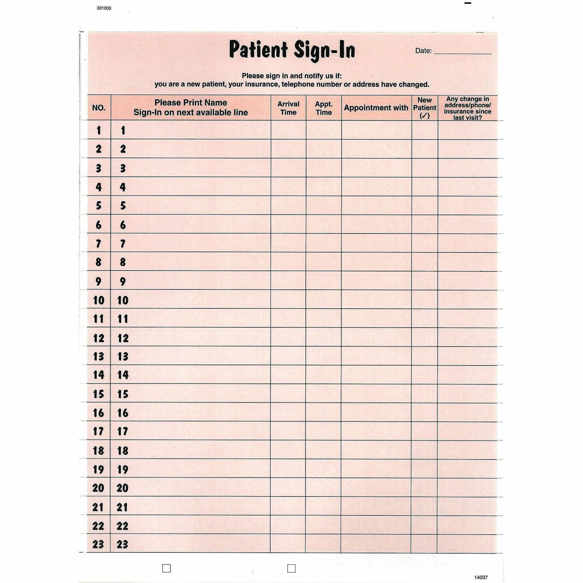 Patient Sign-In Label Forms, Two-Part Carbon, 8.5 x 11.63, Salmon Sheets, 125 Forms Total
