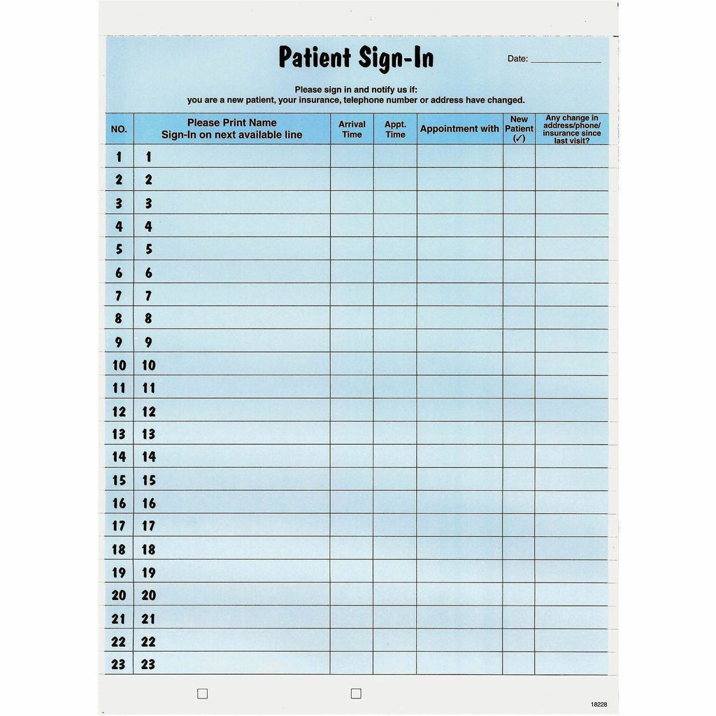 Patient Sign-In Label Forms, Two-Part Carbon, 8.5 x 11.63, Blue Sheets, 125 Forms Total