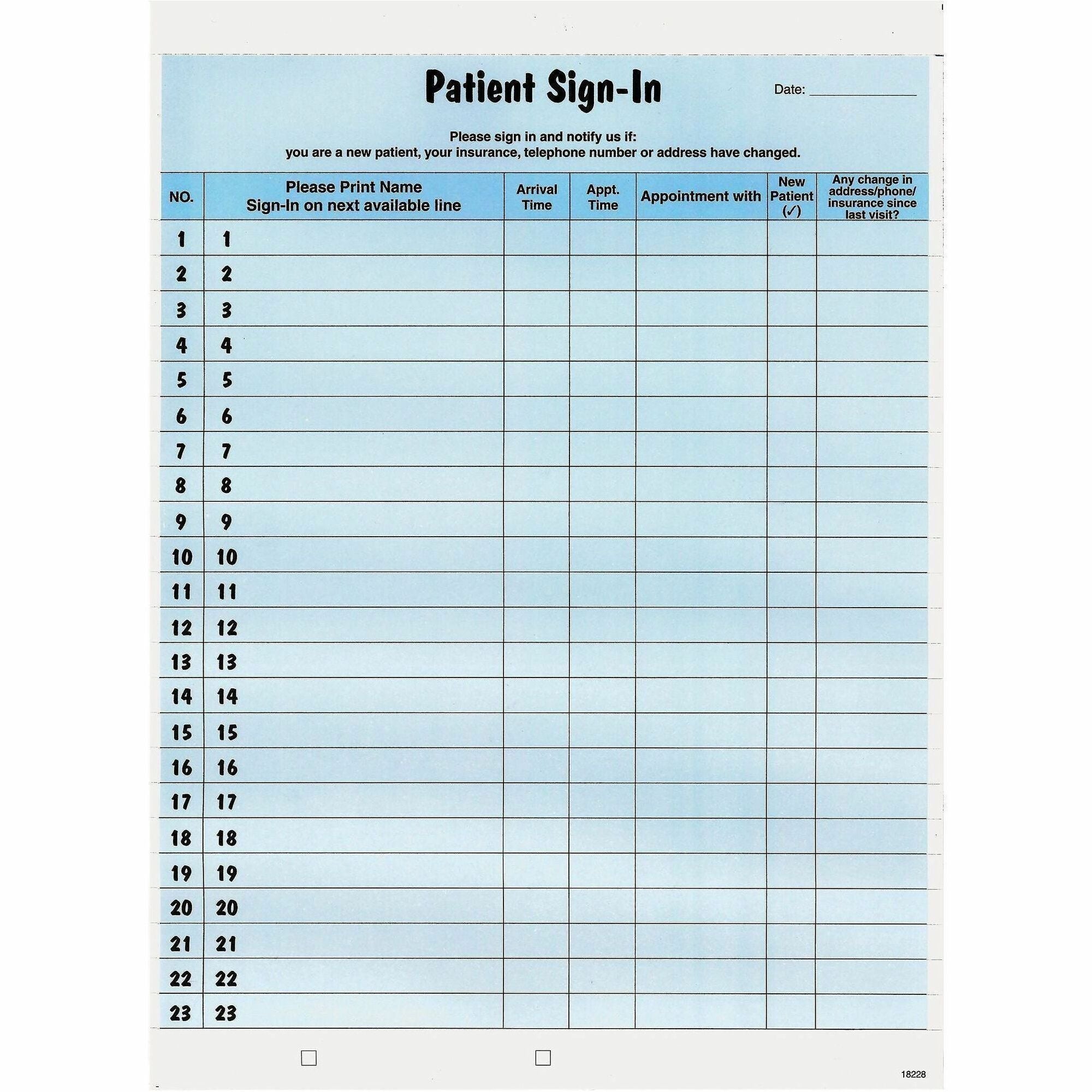 Patient Sign-In Label Forms, Two-Part Carbon, 8.5 x 11.63, Blue Sheets, 125 Forms Total