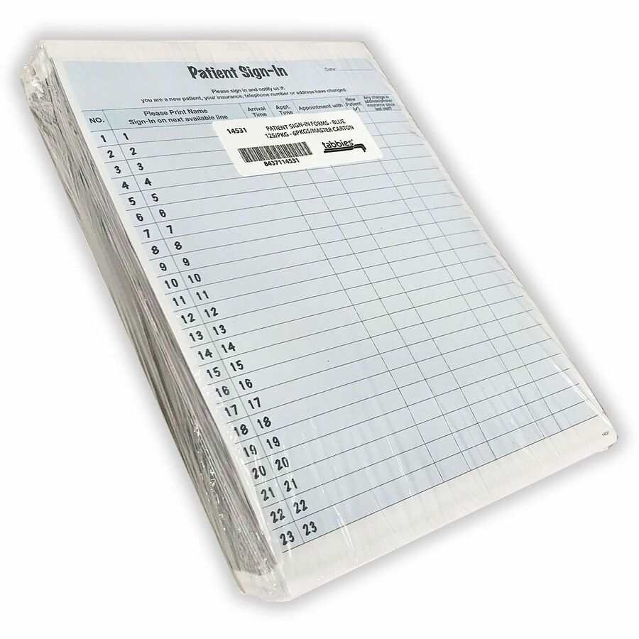 Patient Sign-In Label Forms, Two-Part Carbon, 8.5 x 11.63, Blue Sheets, 125 Forms Total