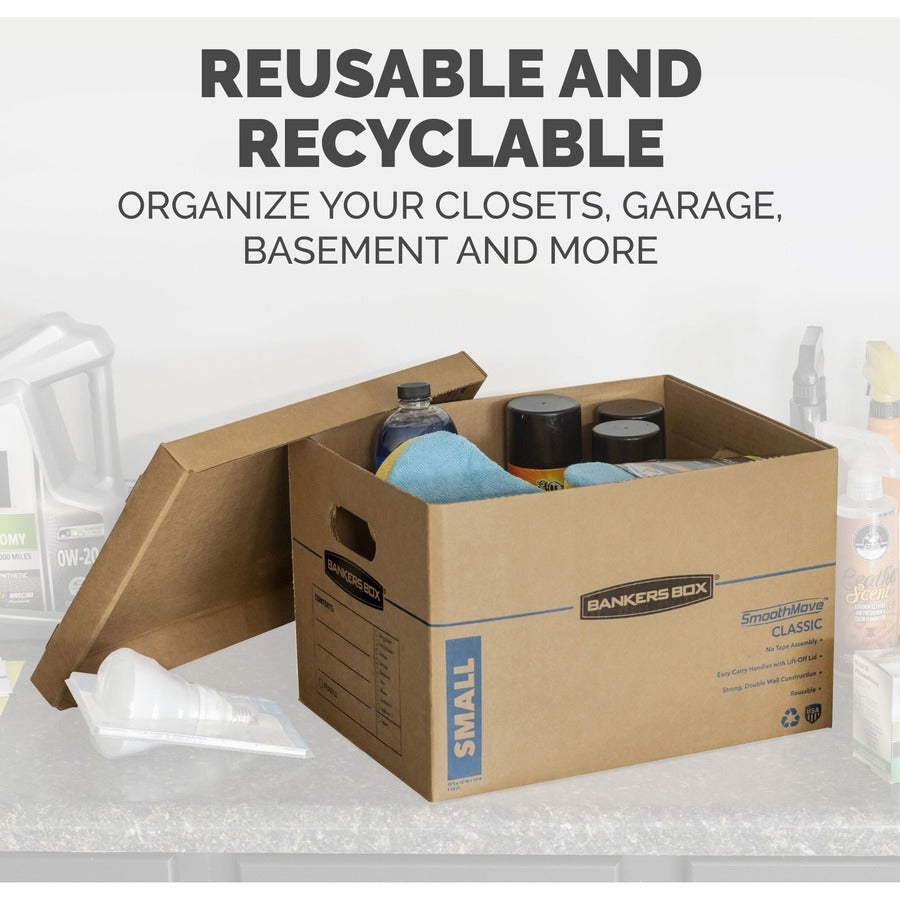 SmoothMove Classic Moving/Storage Box Kit, Half Slotted Container (HSC), Assorted Sizes: (8) Small, (4) Med, Brown/Blue,12/CT