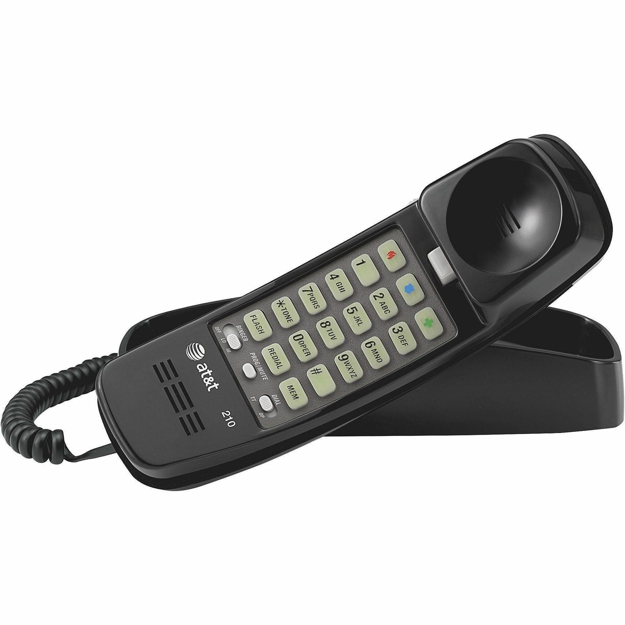 AT&T 210 Corded Trimline Phone with Speed Dial and Memory Buttons, Black, Sold as 1 Each