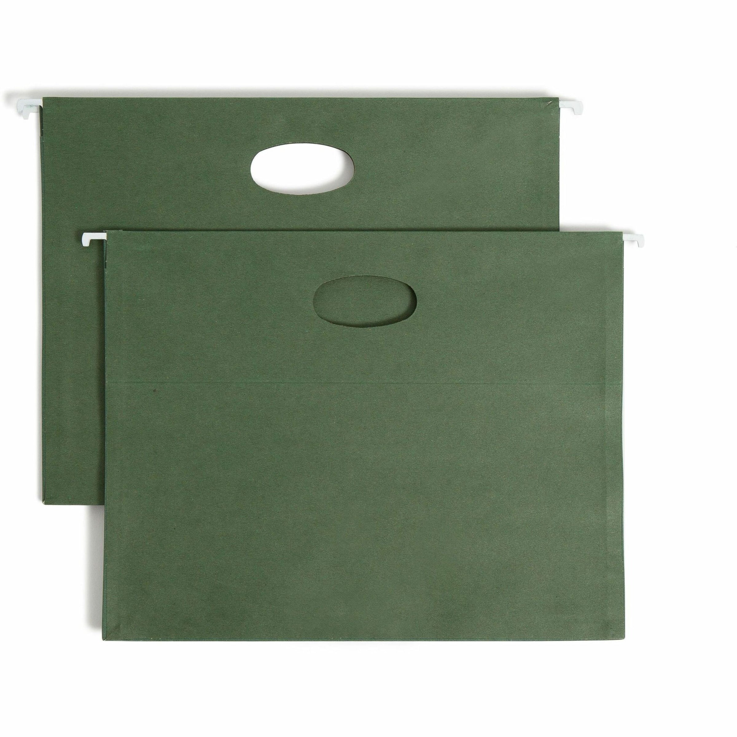 100% Recycled Hanging Pockets with Full-Height Gusset, 1 Section, 3.5" Capacity, Letter Size, Standard Green, 10/Box