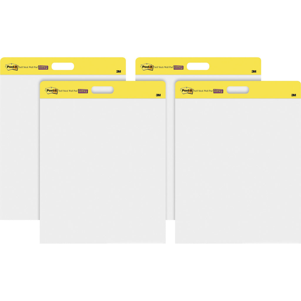 Post-it Self-Stick Wall Pads - 20 Sheets - Plain - Stapled - 18.50 lb Basis Weight - 20" x 23" - White Paper - Self-adhesive, Repositionable, Bleed Resistant, Cardboard Back - 4 / Carton