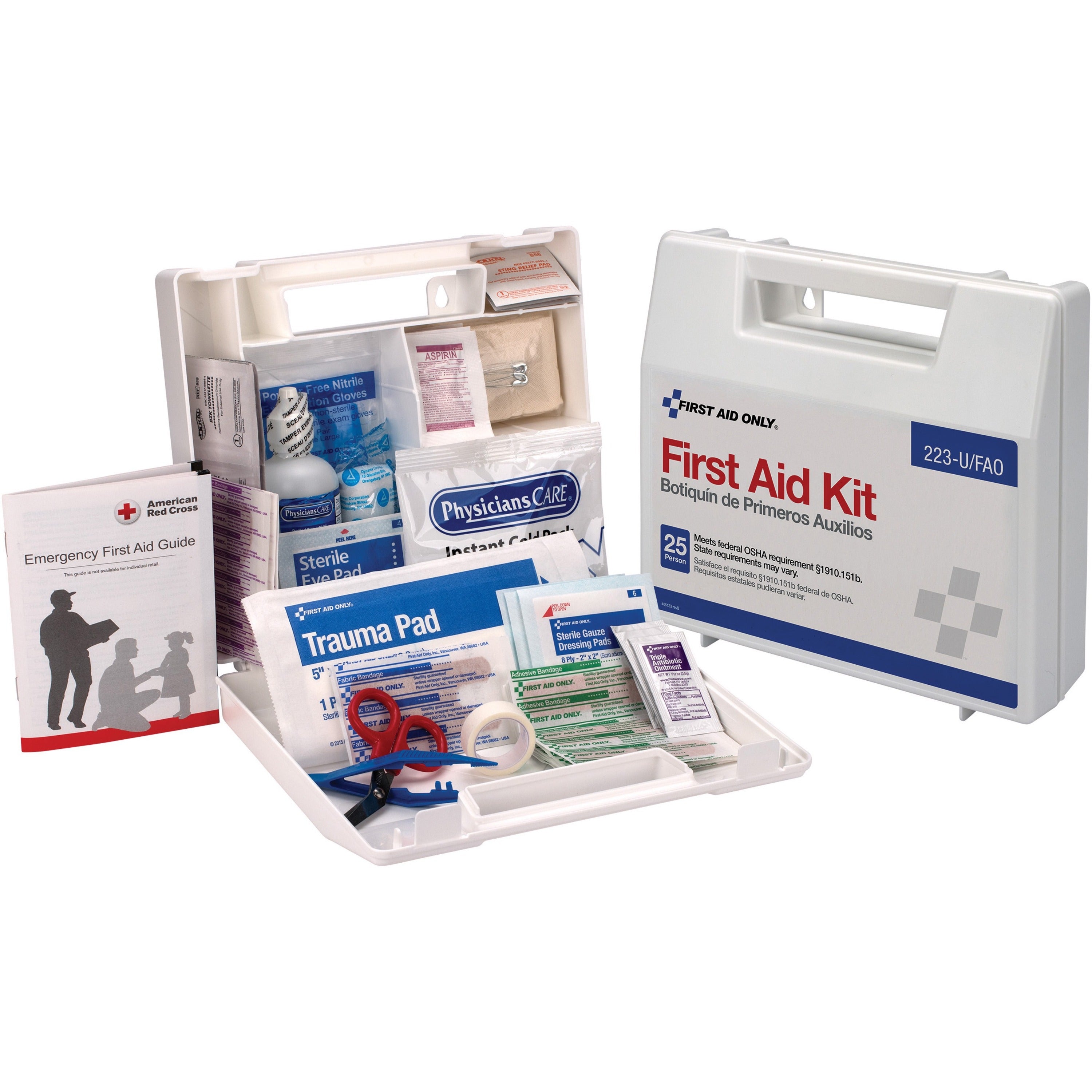 first-aid-only-25-person-bulk-first-aid-kit-107-x-pieces-for-25-x-individuals-25-height-x-84-width-x-9-depth-length-plastic-case-1-each_fao223ufao - 1