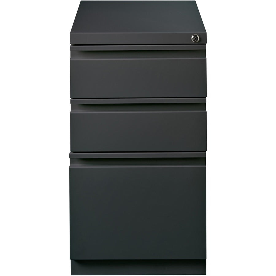 Lorell 20" Box/Box/File Mobile File Cabinet with Full-Width Pull - 15" x 19.9" x 27.8" - 3 x Drawer(s) for Box, File - Letter - Mobility, Casters, Drawer Extension, Security Lock, Recessed Drawer, Ball-bearing Suspension - Charcoal - Steel - Recycled