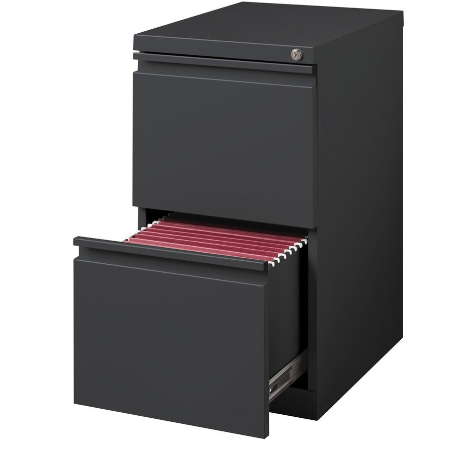 Lorell 20" File/File Mobile File Cabinet with Full-Width Pull - 15" x 19.9" x 27.8" - 2 x Drawer(s) for File - Letter - Recessed Drawer, Security Lock, Ball-bearing Suspension, Casters - Charcoal - Steel - Recycled