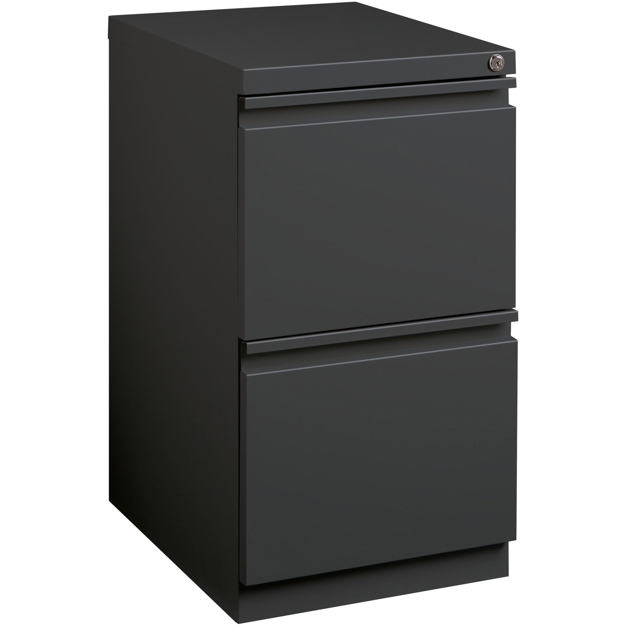 Lorell 20" File/File Mobile File Cabinet with Full-Width Pull - 15" x 19.9" x 27.8" - 2 x Drawer(s) for File - Letter - Recessed Drawer, Security Lock, Ball-bearing Suspension, Casters - Charcoal - Steel - Recycled - 