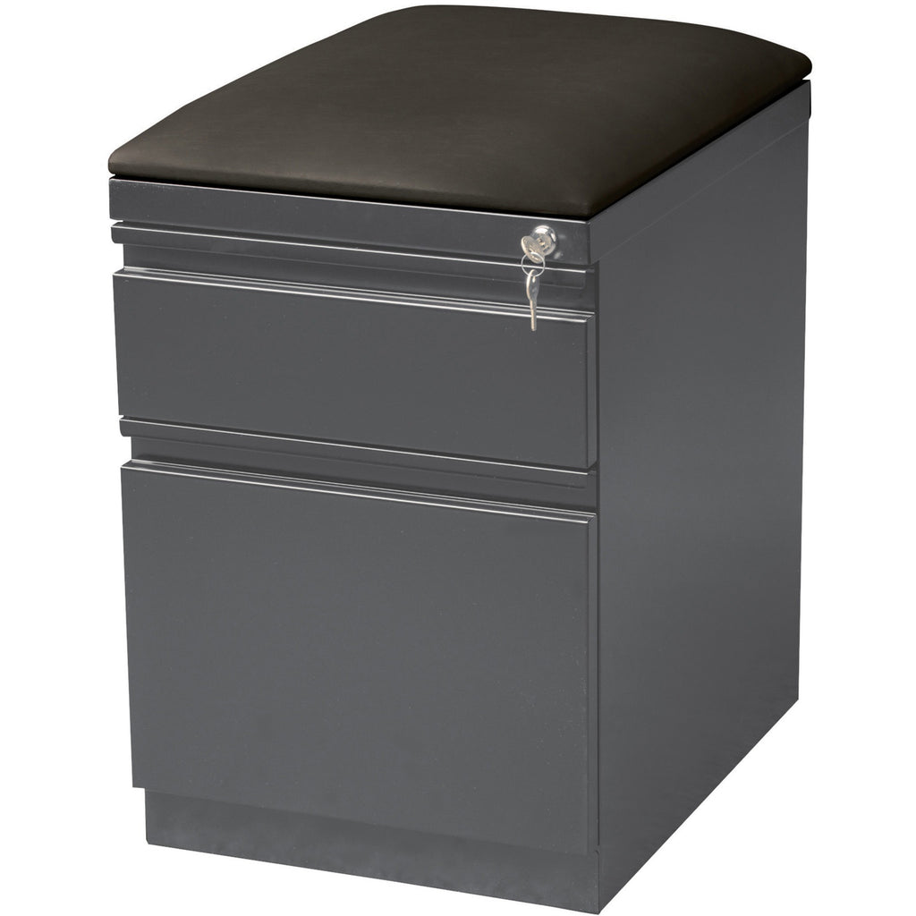 Lorell Mobile File Cabinet with Seat Cushion Top - 19.9" x 23.8" - 2 x Drawer(s) for File, Box - Letter - Mobility, Drawer Extension, Ball-bearing Suspension, Security Lock, Casters - Charcoal - Steel - Recycled - Assembly Required - 