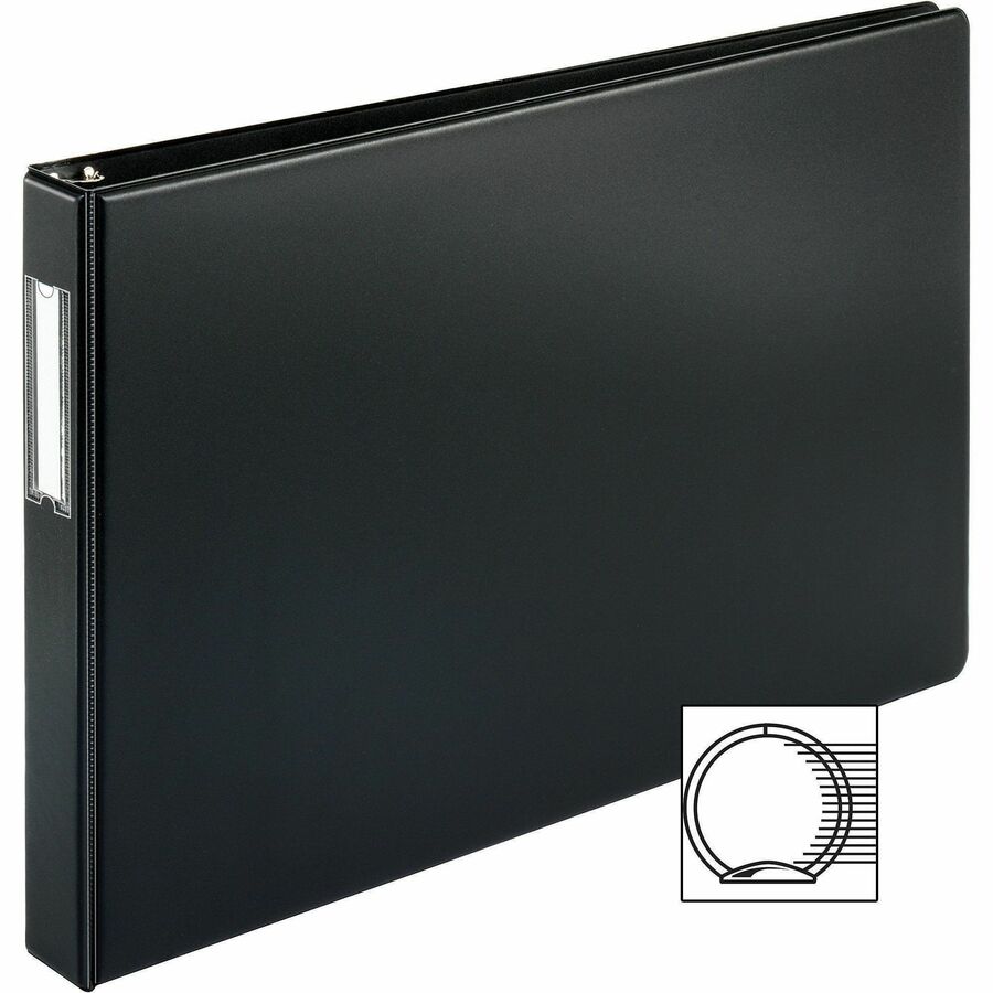 Business Source Tabloid-size Round Ring Reference Binder - 1" Binder Capacity - Tabloid - 11" x 17" Sheet Size - Round Ring Fastener(s) - Black - Recycled - Durable, Label Holder - 1 Each