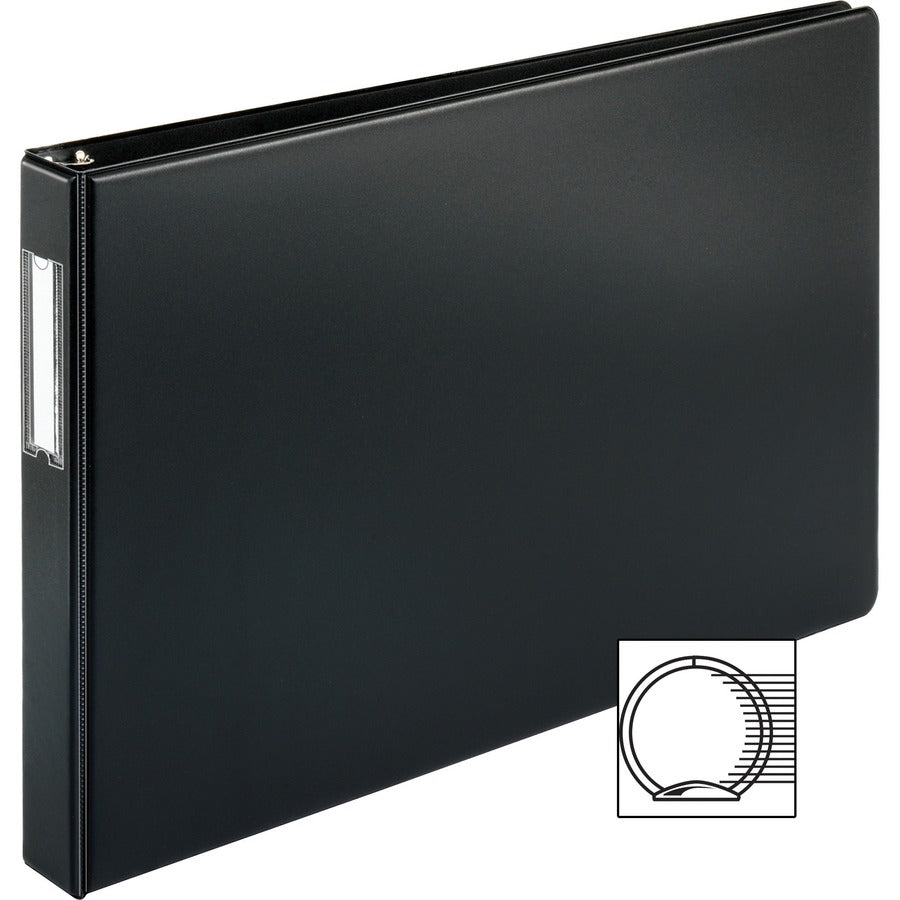 Business Source Tabloid-size Round Ring Reference Binder - 1" Binder Capacity - Tabloid - 11" x 17" Sheet Size - Round Ring Fastener(s) - Black - Recycled - Durable, Label Holder - 1 Each