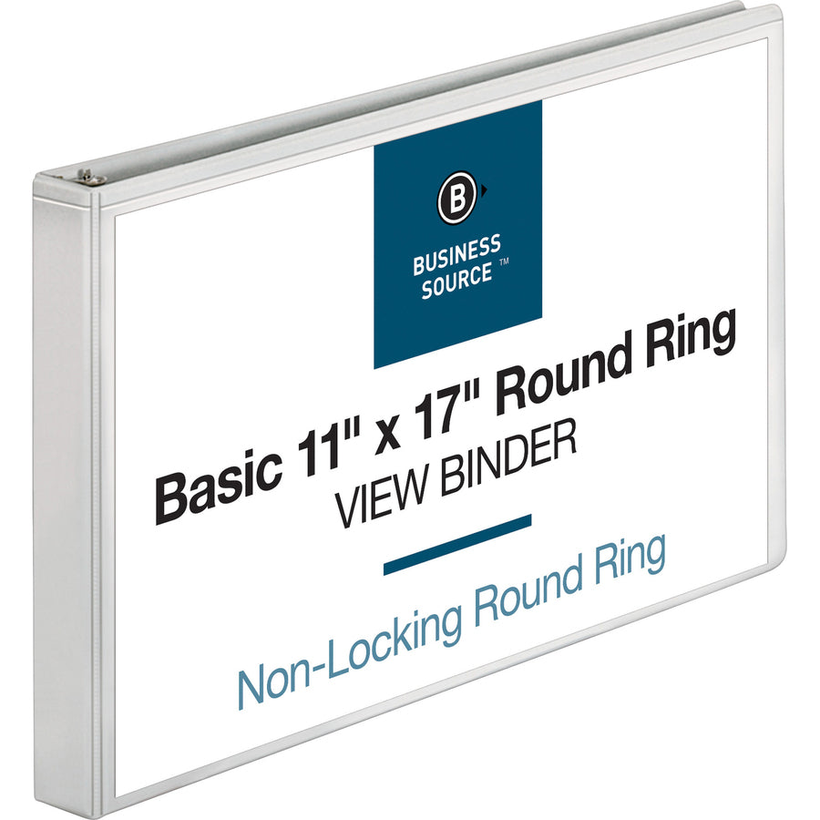 Business Source Tabloid-size Round Ring Reference Binder - 1" Binder Capacity - Tabloid - 11" x 17" Sheet Size - Round Ring Fastener(s) - White - Durable, Clear Overlay - 1 Each - 