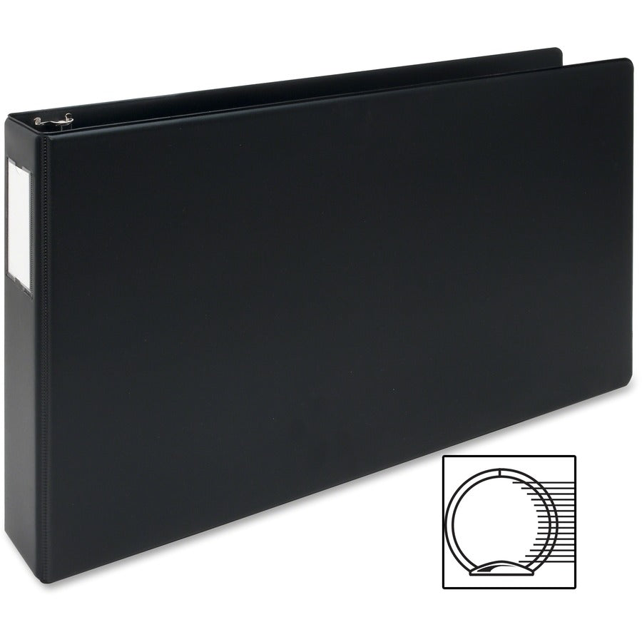 Business Source Tabloid-size Round Ring Reference Binder - 2" Binder Capacity - Tabloid - 11" x 17" Sheet Size - Round Ring Fastener(s) - Black - Recycled - Durable, Label Holder - 1 Each