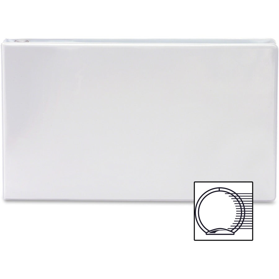 Business Source Tabloid-size Round Ring Reference Binder - 2" Binder Capacity - Tabloid - 11" x 17" Sheet Size - Round Ring Fastener(s) - White - Recycled - Durable, Clear Overlay - 1 Each