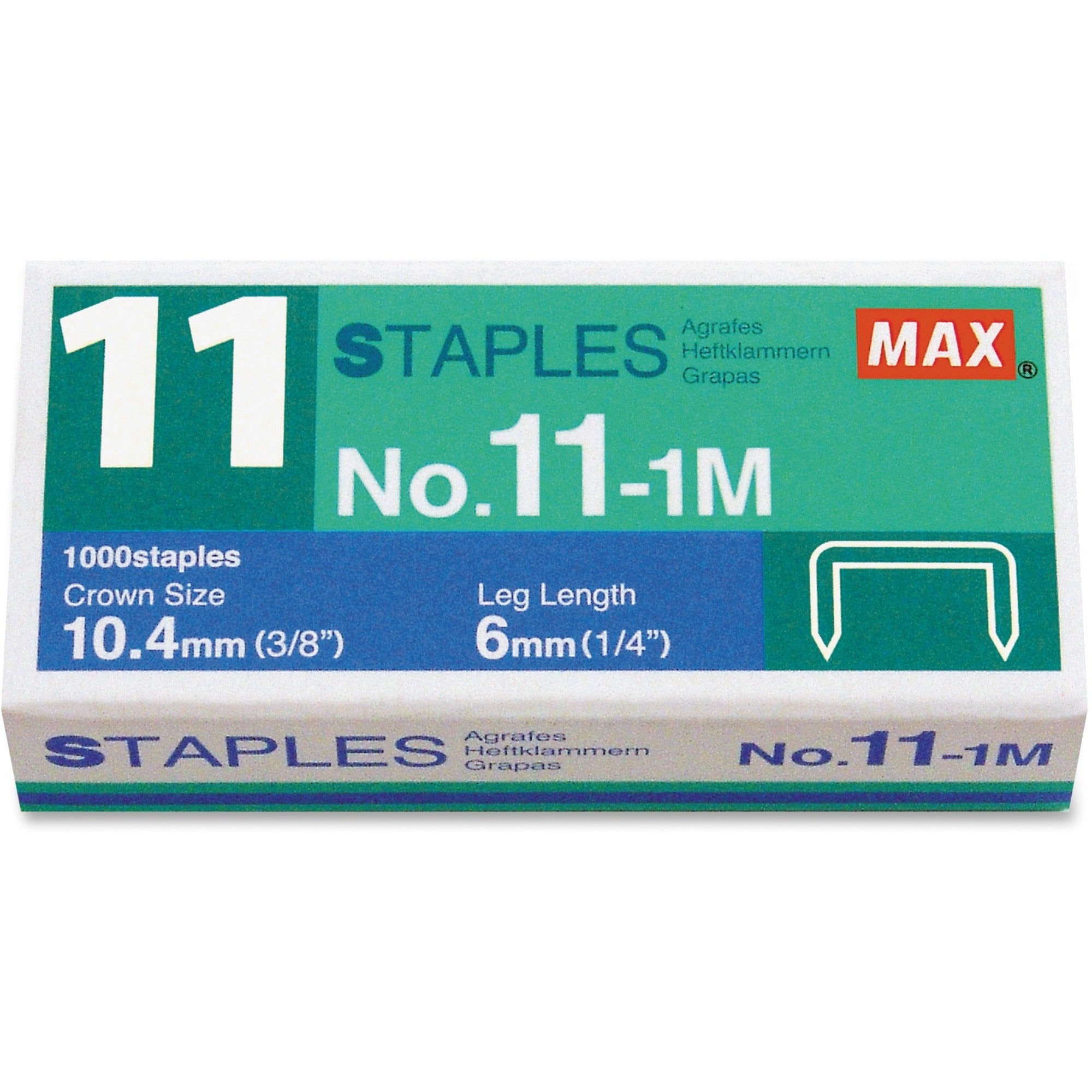 No. 11 Mini Staples, 0.25" Leg, 0.38" Crown, Steel, 1,000/Box