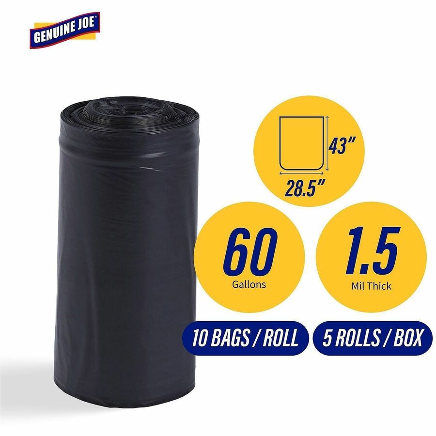 Genuine Joe Slim Jim 23-gallon Can Liners - Medium Size - 23 gal Capacity - 28.50" Width x 43" Length - Low Density - Black - 1/Carton - 150 Per Box - Office Waste, Food - Recycled