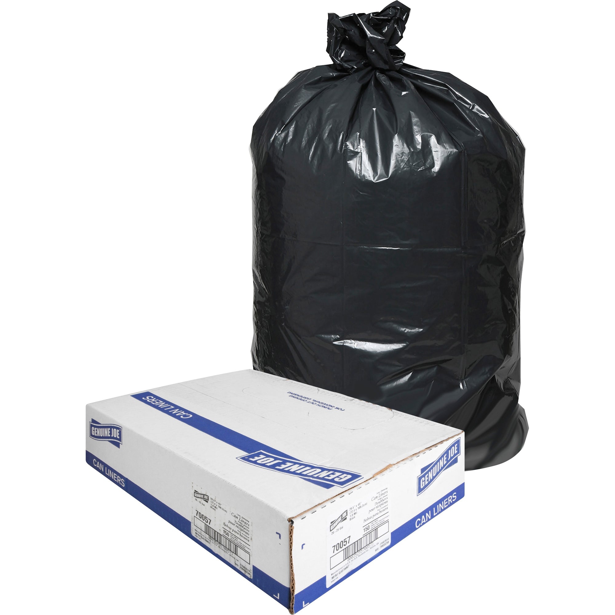 genuine-joe-slim-jim-23-gallon-can-liners-medium-size-23-gal-capacity-2850-width-x-43-length-low-density-black-1-carton-150-per-box-office-waste-food-recycled_gjo70057 - 1
