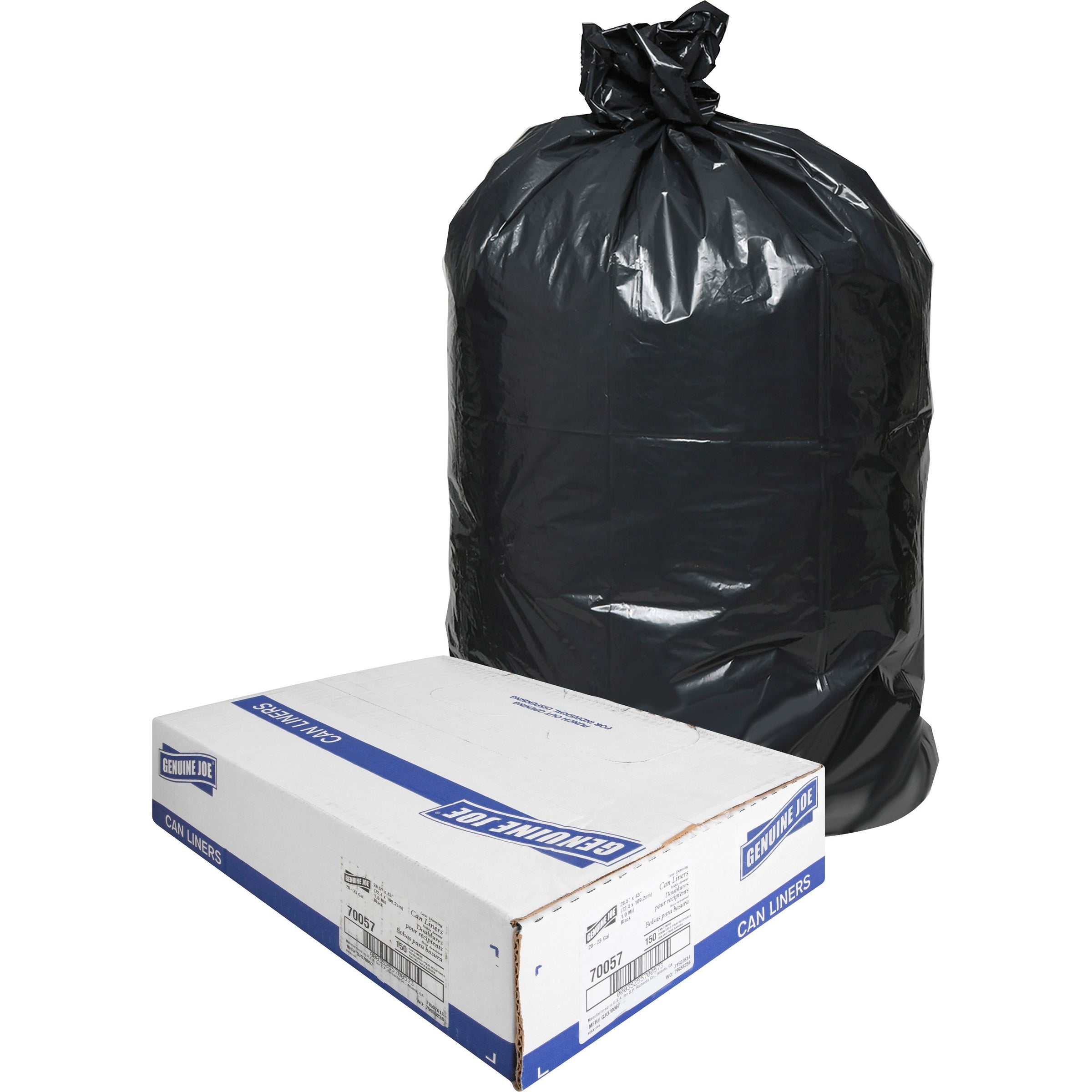 genuine-joe-slim-jim-23-gallon-can-liners-medium-size-23-gal-capacity-2850-width-x-43-length-low-density-black-1-carton-150-per-box-office-waste-food-recycled_gjo70057 - 1