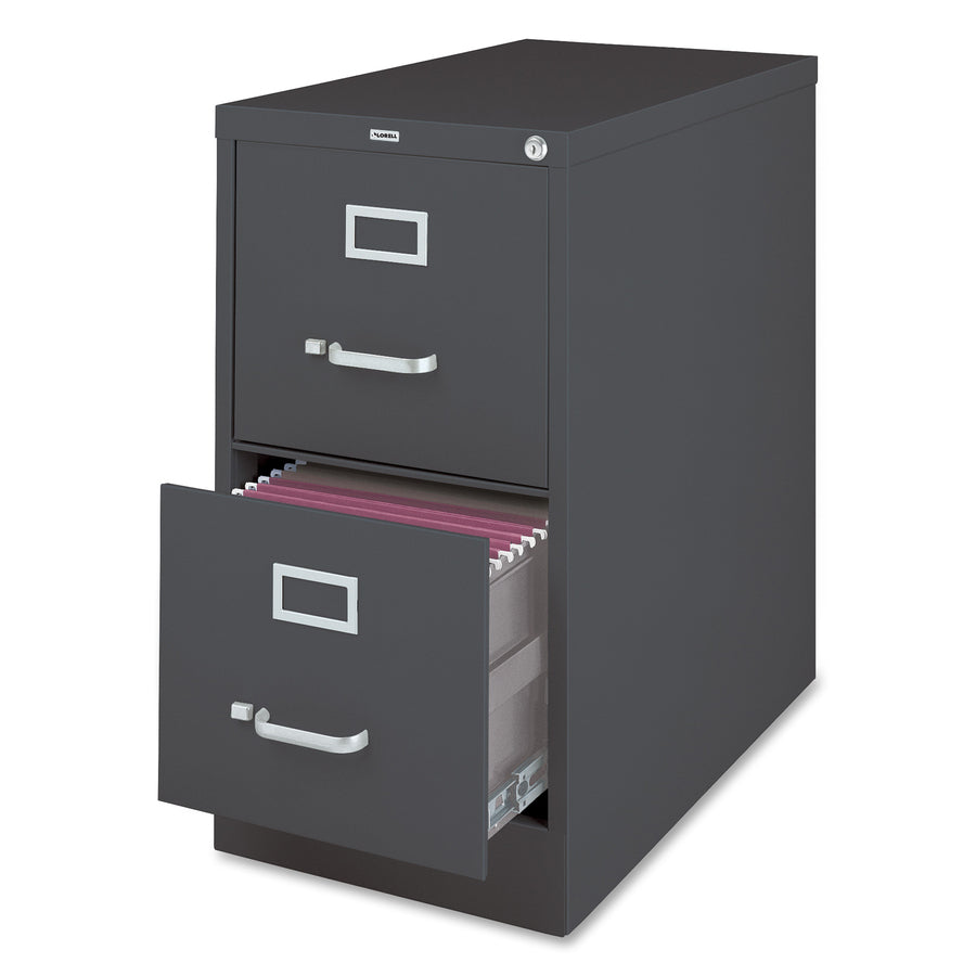 Lorell Fortress Series 26-1/2" Commercial-Grade Vertical File Cabinet - 15" x 26.5" x 28.4" - 2 x Drawer(s) for File - Letter - Vertical - Drawer Extension, Security Lock, Label Holder, Pull Handle - Charcoal - Steel - Recycled - 