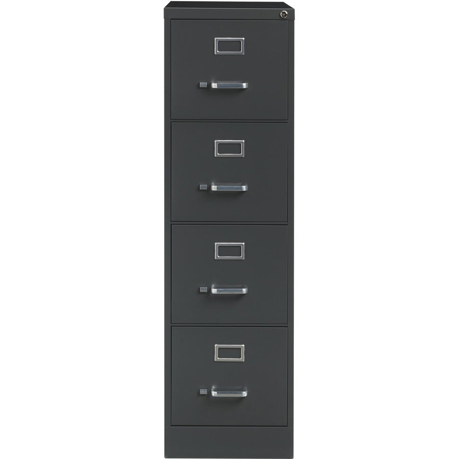 Lorell Fortress Series 26-1/2" Commercial-Grade Vertical File Cabinet - 15" x 26.5" x 52" - 4 x Drawer(s) for File - Letter - Vertical - Drawer Extension, Security Lock, Label Holder, Pull Handle - Charcoal - Steel - Recycled