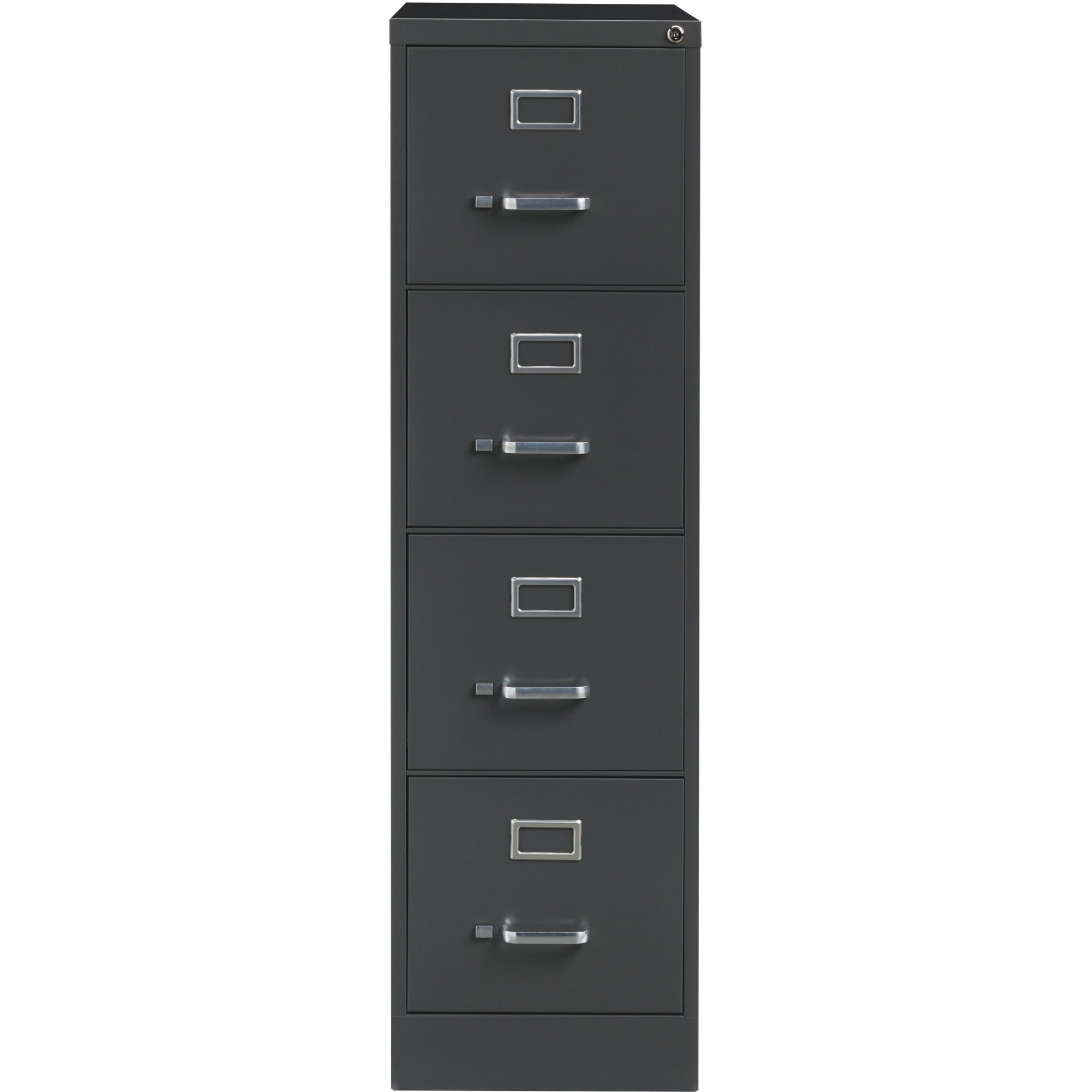 Lorell Fortress Series 26-1/2" Commercial-Grade Vertical File Cabinet - 15" x 26.5" x 52" - 4 x Drawer(s) for File - Letter - Vertical - Drawer Extension, Security Lock, Label Holder, Pull Handle - Charcoal - Steel - Recycled - 
