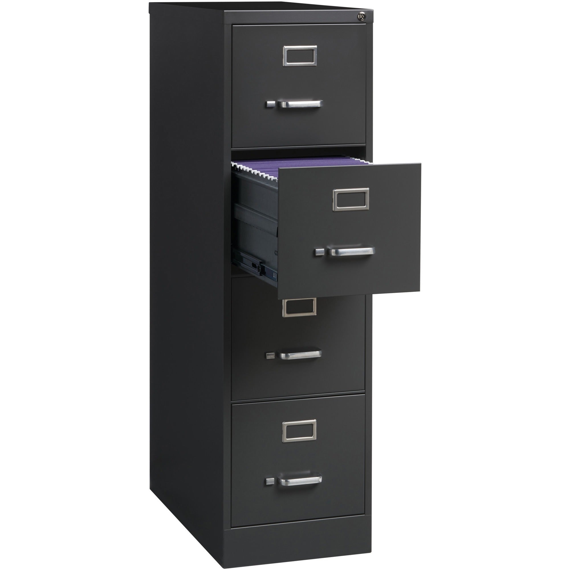 Lorell Fortress Series 26-1/2" Commercial-Grade Vertical File Cabinet - 15" x 26.5" x 52" - 4 x Drawer(s) for File - Letter - Vertical - Drawer Extension, Security Lock, Label Holder, Pull Handle - Charcoal - Steel - Recycled - 