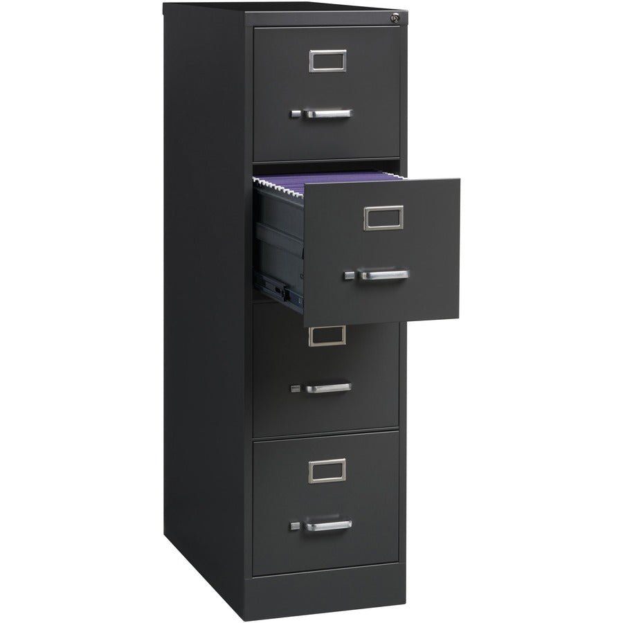 Lorell Fortress Series 26-1/2" Commercial-Grade Vertical File Cabinet - 15" x 26.5" x 52" - 4 x Drawer(s) for File - Letter - Vertical - Drawer Extension, Security Lock, Label Holder, Pull Handle - Charcoal - Steel - Recycled