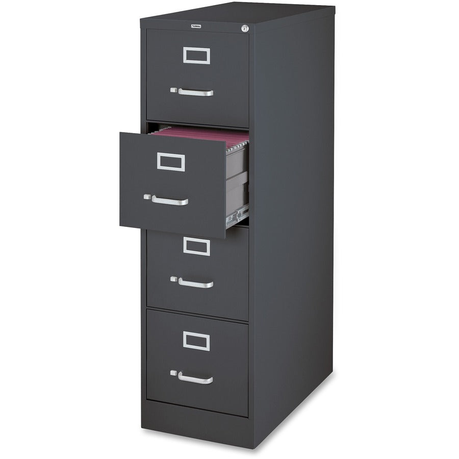 Lorell Fortress Series 26-1/2" Commercial-Grade Vertical File Cabinet - 15" x 26.5" x 52" - 4 x Drawer(s) for File - Letter - Vertical - Drawer Extension, Security Lock, Label Holder, Pull Handle - Charcoal - Steel - Recycled - 