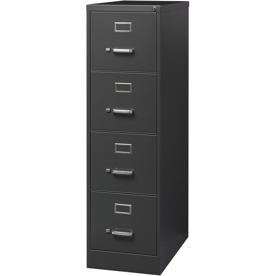 Lorell Fortress Series 26-1/2" Commercial-Grade Vertical File Cabinet - 15" x 26.5" x 52" - 4 x Drawer(s) for File - Letter - Vertical - Drawer Extension, Security Lock, Label Holder, Pull Handle - Charcoal - Steel - Recycled
