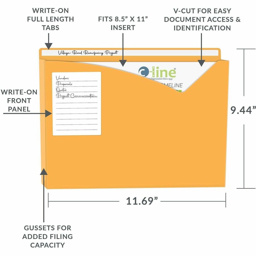 Write-On Poly File Jackets, Straight Tab, Letter Size, Assorted Colors, 10/Pack