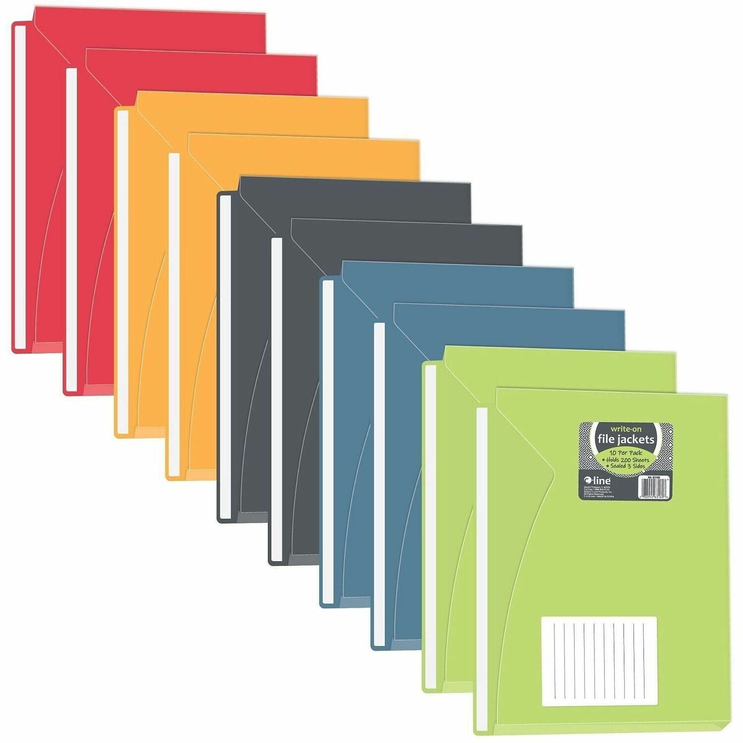 Write-On Poly File Jackets, Straight Tab, Letter Size, Assorted Colors, 10/Pack