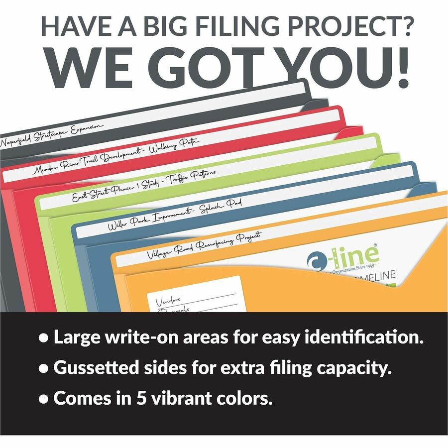 Write-On Poly File Jackets, Straight Tab, Letter Size, Assorted Colors, 10/Pack