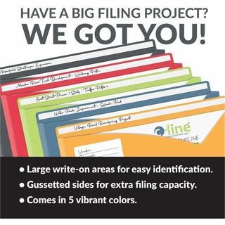 Write-On Poly File Jackets, Straight Tab, Letter Size, Assorted Colors, 10/Pack