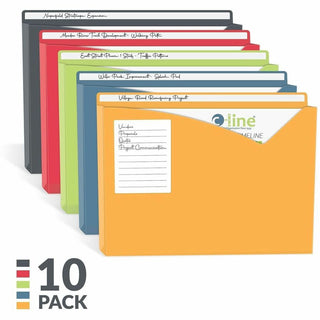 Write-On Poly File Jackets, Straight Tab, Letter Size, Assorted Colors, 10/Pack
