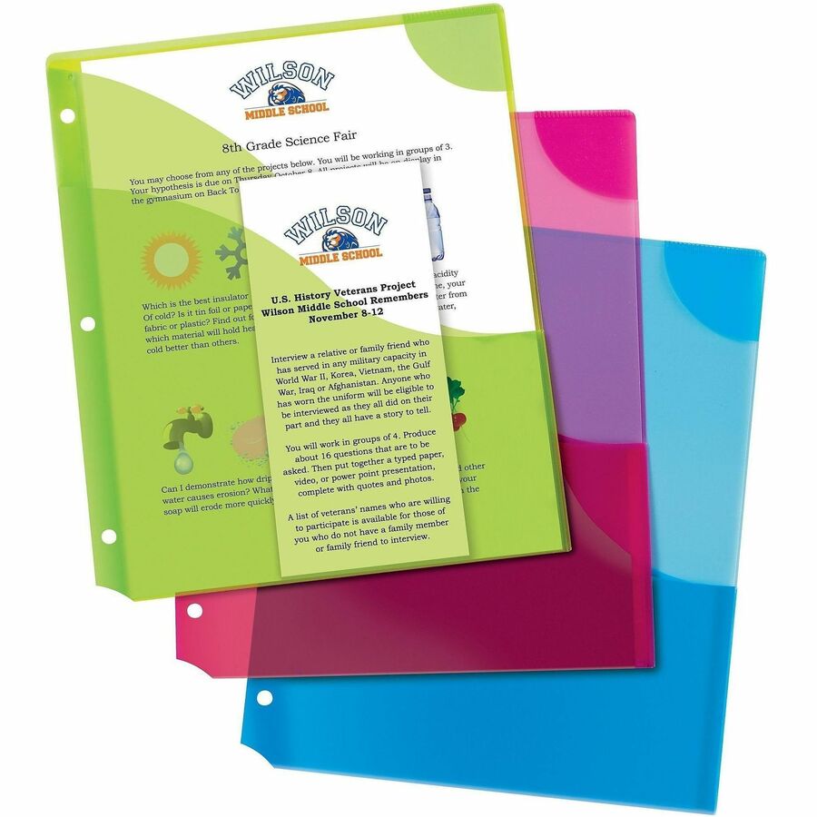 Corner Lock Three-Pocket Binder Pocket, 9.25 x 11.25, Assorted Color, 3/Pack