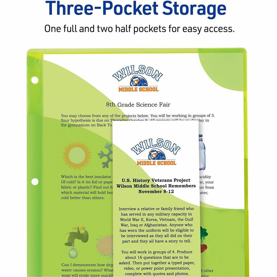 Corner Lock Three-Pocket Binder Pocket, 9.25 x 11.25, Assorted Color, 3/Pack