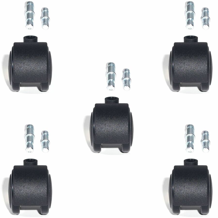 Lorell Premium Soft Dual-Wheel Casters Set - 1.97" Diameter - Nylon, Metal - Black - 5 / Set