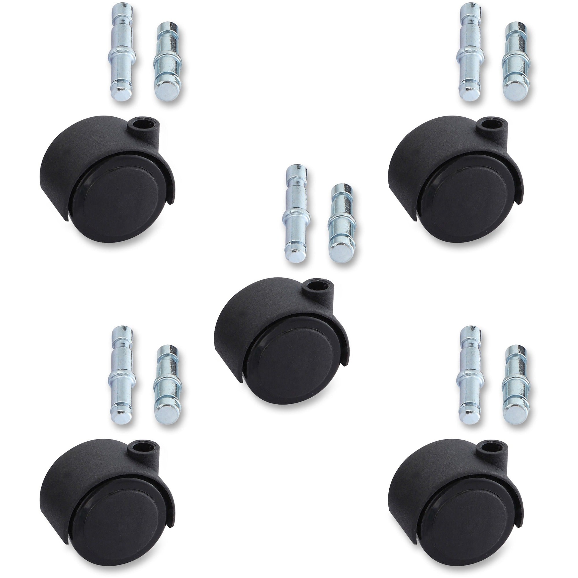 Lorell Premium Soft Dual-Wheel Casters Set - 1.97" Diameter - Nylon, Metal - Black - 5 / Set - 