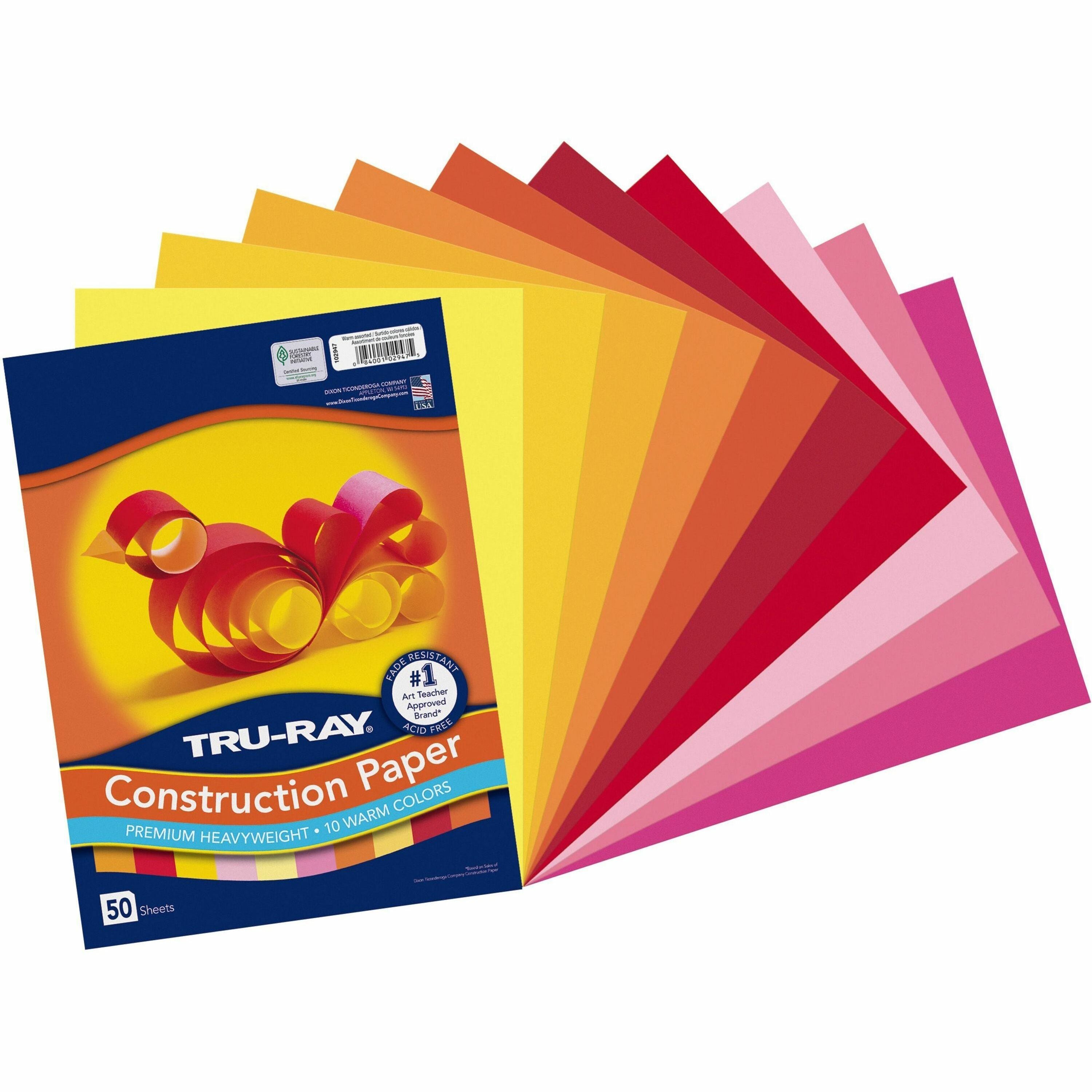 Tru-Ray Construction Paper - Project, Bulletin Board - 12"Width x 9"Length - 1 / Pack - Warm Assorted - Paper - 