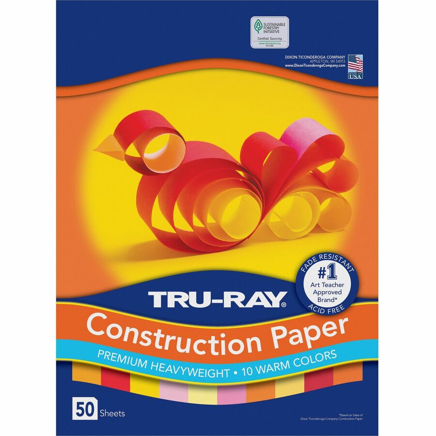 Tru-Ray Construction Paper - Project, Bulletin Board - 12"Width x 9"Length - 1 / Pack - Warm Assorted - Paper - 