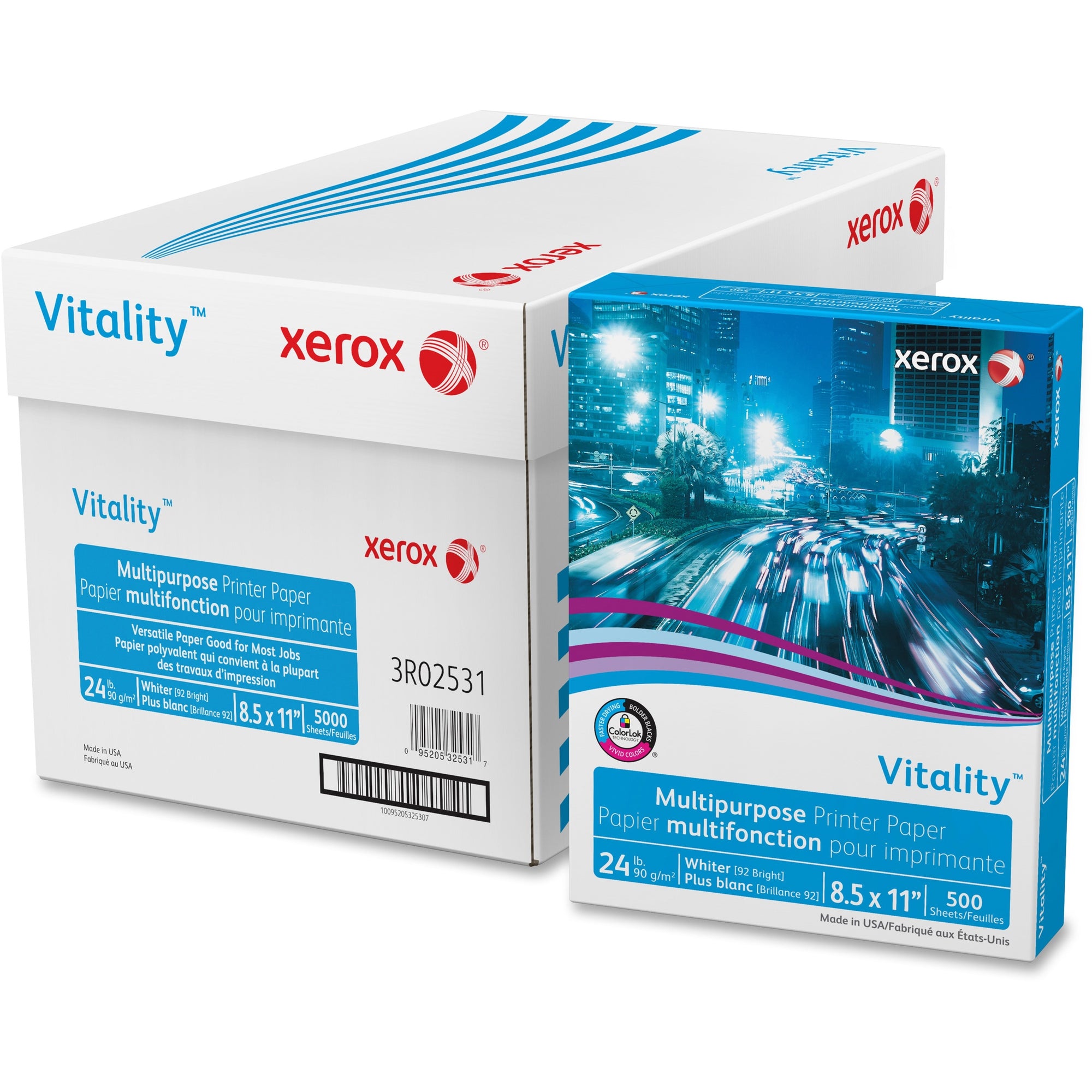Vitality Multipurpose Print Paper, 92 Bright, 24 lb Bond Weight, 8.5 x 11, White, 500/Ream