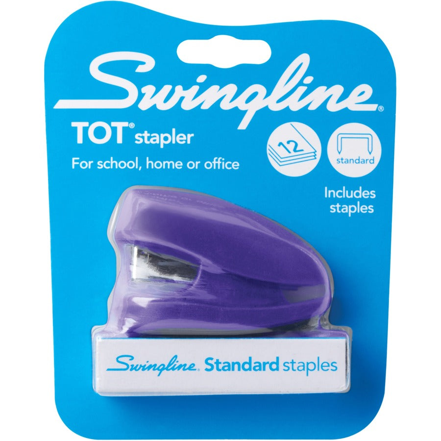 Swingline Tot Mini Stapler - 12 of 20lb Paper Sheets Capacity - 50 Staple Capacity - Mini - 1/4" Staple Size - 1 Each - Purple - 