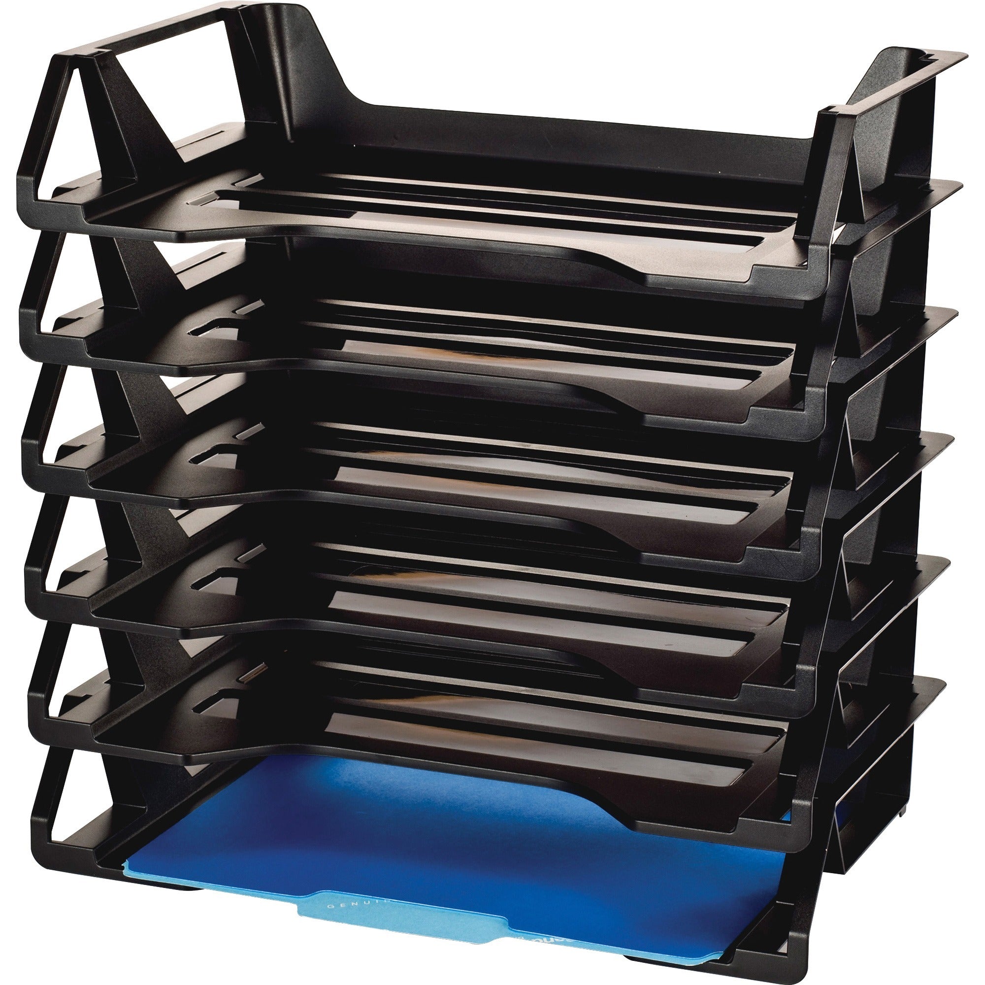 Recycled Side Load Desk Tray, 6 Sections, Letter Size Files, 15.13" x 8.88" x 15", Black, 6/Pack