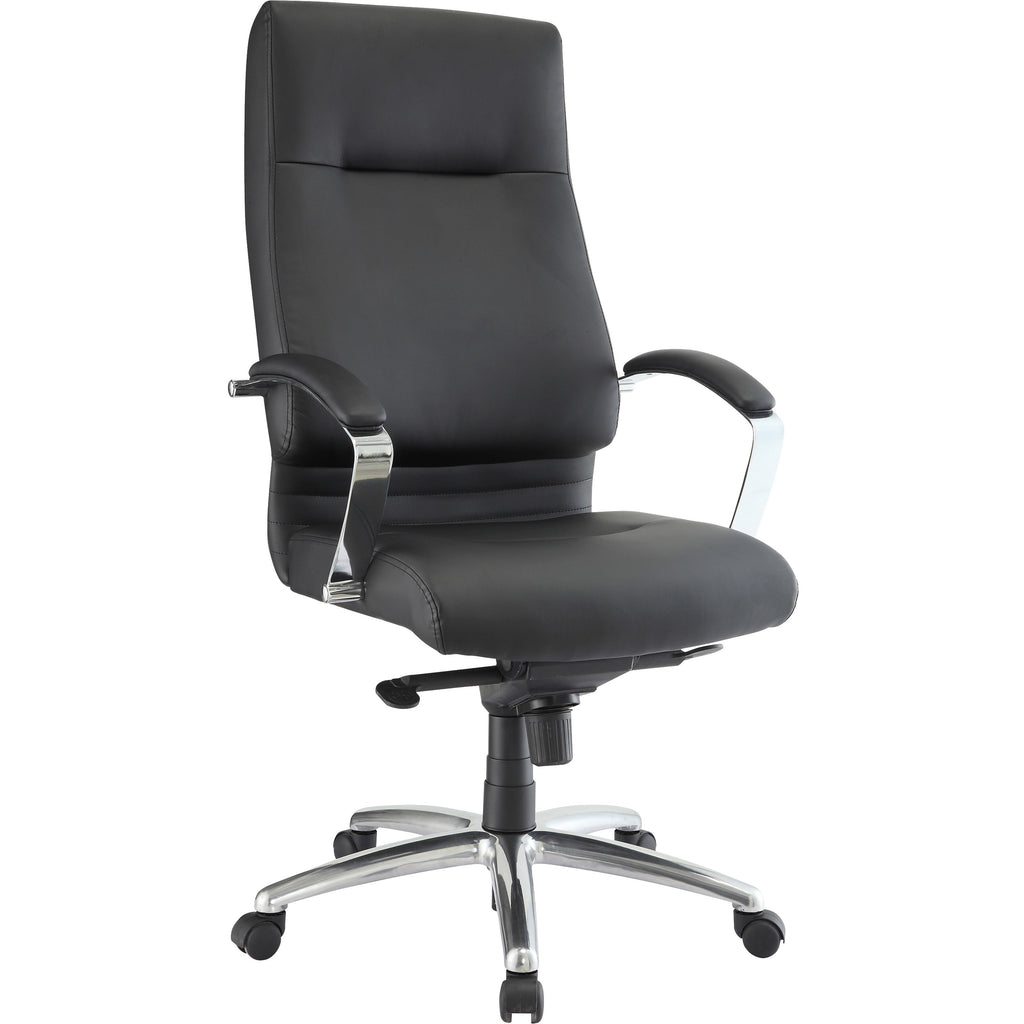 Lorell Executive High-back Chair with Fixed Arms - Leather Seat - Black Leather Back - 5-star Base - 1 Each - 